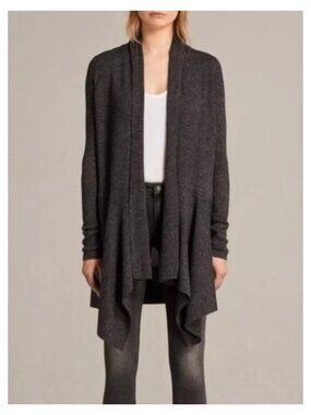 ALLSAINTS Keld Wool Blend Draped Open Front Knit Sweater Cardigan Size XS Gray